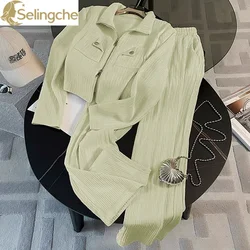 Autumn New Long Sleeved Thin Jacket Wide Leg Pants Two-piece Set Fashionable Women's Pants Set Street Outfits Tracksuits