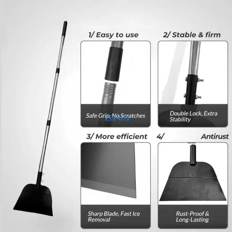 E15A Metal Snow Shovel Adjustable Handle for Back Friendly Snow Ice Removal on Driveways