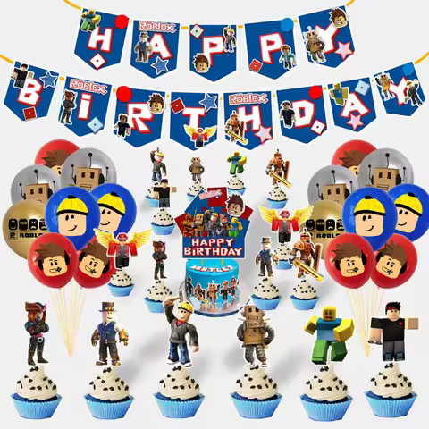 Roblox Birthday Party Set Balloon Pull The Flag Cake Decoration Game Decorative Ornaments Children Gifts