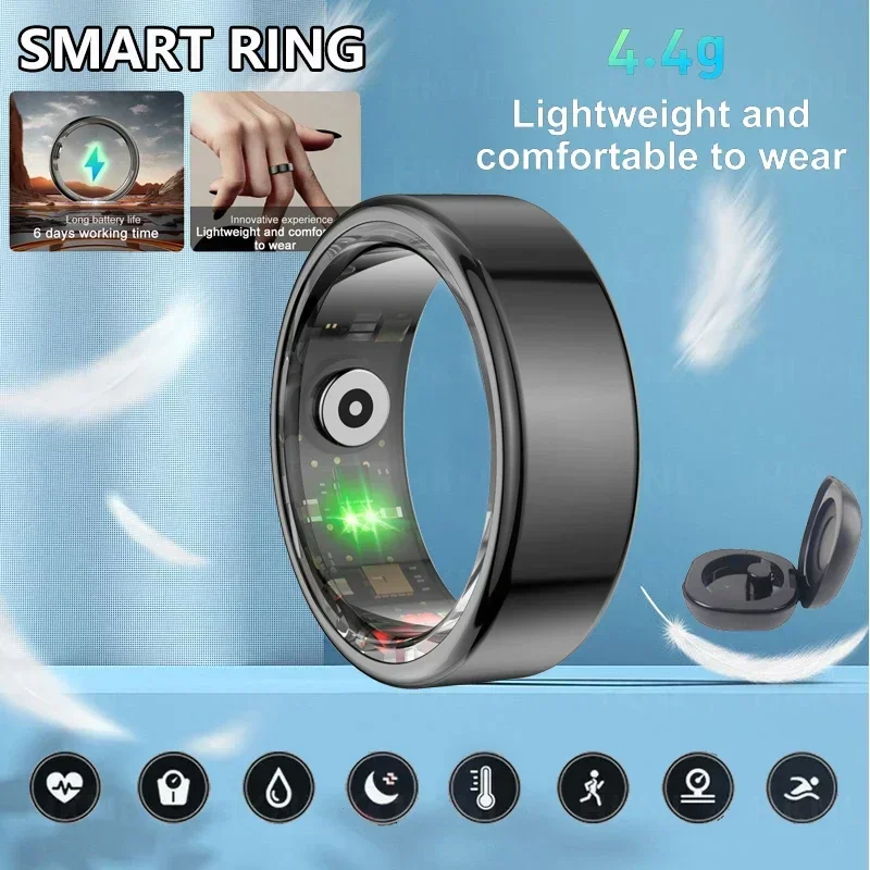 For HUAWEI XIAOMI Men Smart Ring Military Grade Titanium Steel Shell Health Monitoring IP68 & 3ATM Waterproof Multi-sport Modes