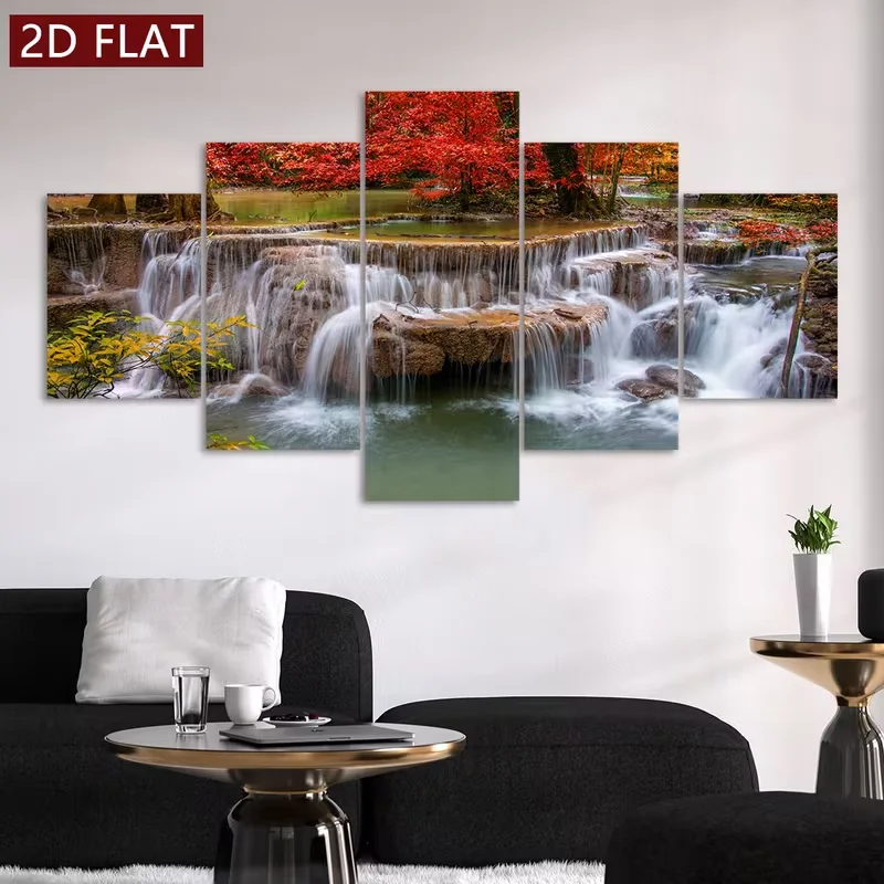 [2D Flat] 5pcs Frameless Canvas Posters, Beautiful Natural Landscape Posters, Pleasant Landscape Decoration, Modern Art, Perfect