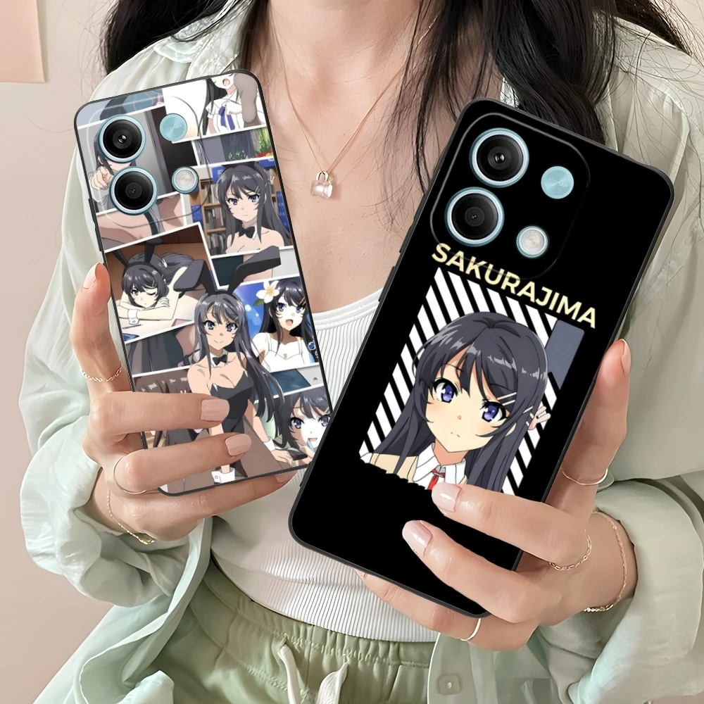 Anime Mai Sakurajima Mobile Cell Phone Case for Xiaomi Redmi 13 13C 12 12C 10 10C A1 A2 A3 Plus 5G Black Soft Phone Cover Shell