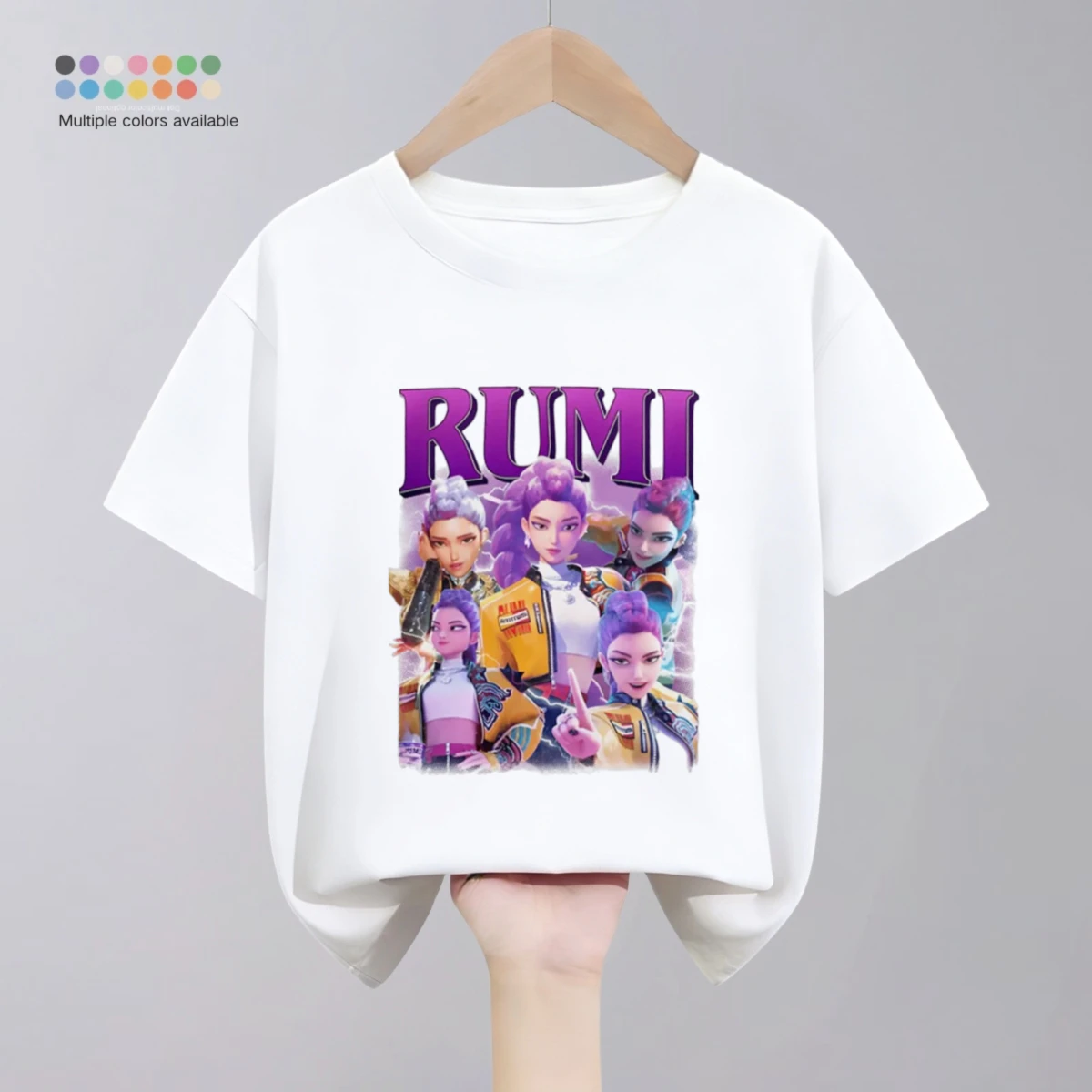 

White Huntirx Rumi T-shirt For Girl Clothing 2026 New Summer Short Sleeve Tops Tees Cotton Cartoon Simple Solid Color T Shirts