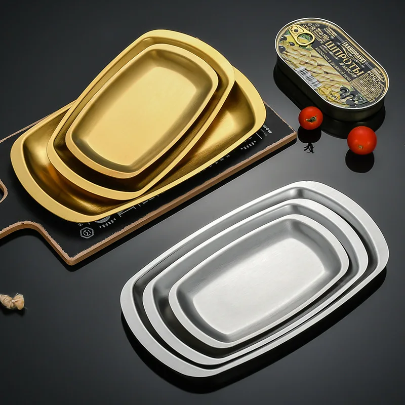 Stainless Steel Simple Circle Plate Multi-specification Gold Tray Western Food Beef Plate Barbecue Flat Plate Dessert Plate