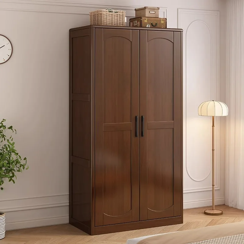 Nordic solid wood wardrobe 1.3m three-door wardrobe glass door large capacity  small apartment 90CM double door