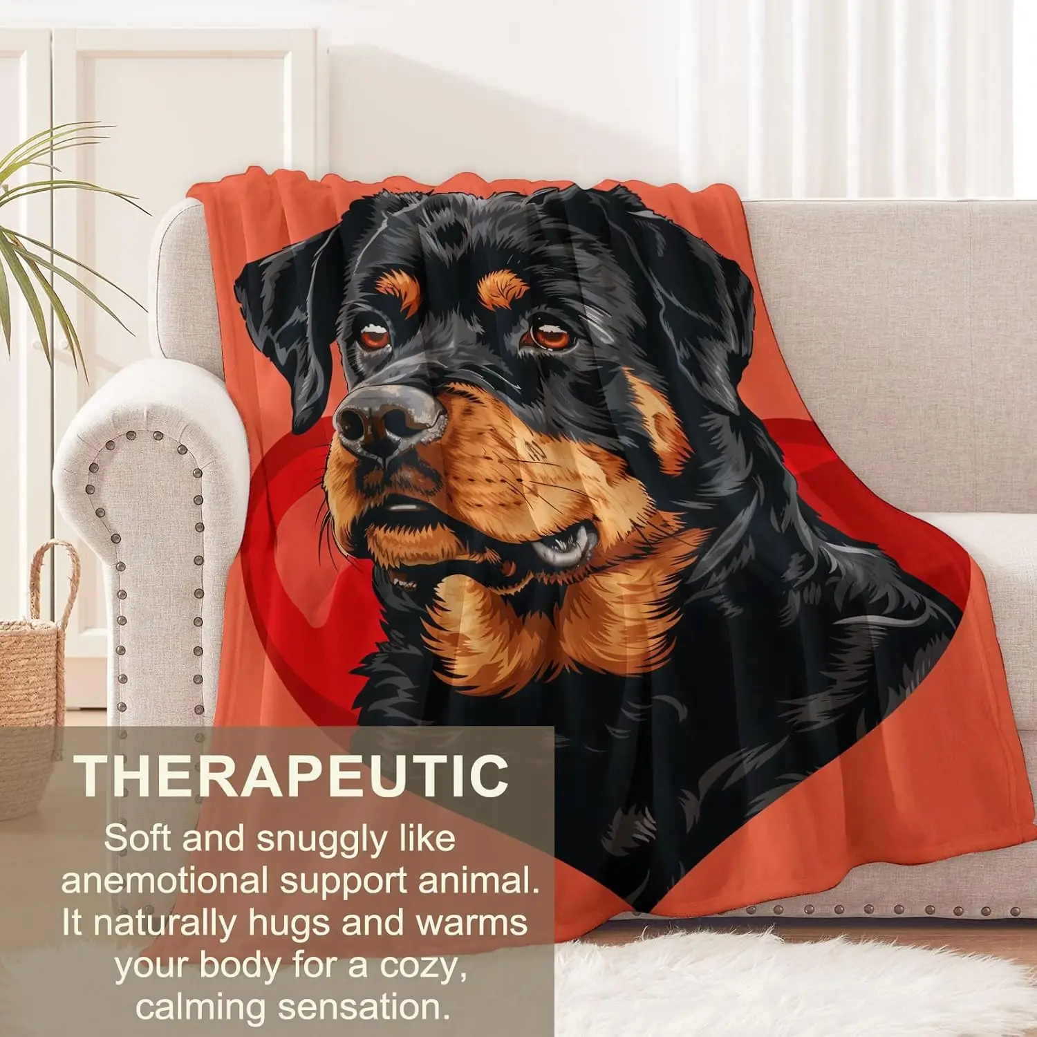 Rottweiler Blanket for Adults Kids, Flannel Rottweiler Dog Blankets Gifts, Love Rottweiler Throw Blanket for Sofa Couch Bed