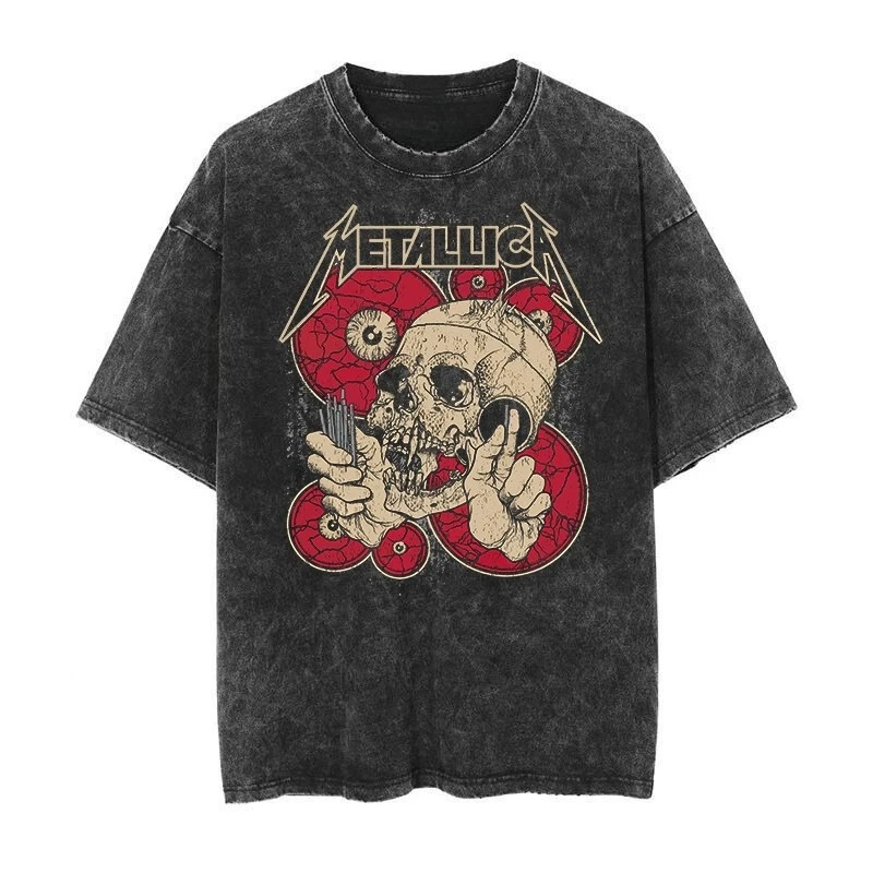Metallica Rock Punk Vintage camiseta lavada 2026 hombres y mujeres americano Retro lavado lujo Y2k Top