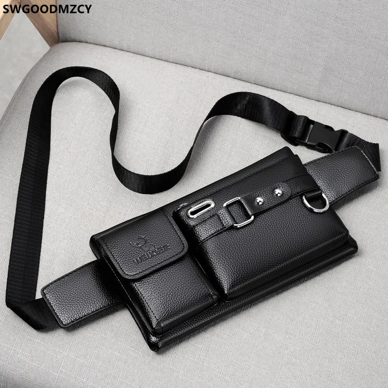 Pouch for Men Waist Purse Leather Chest Bag Leather Fanny Pack Men Bags Shoulder Crossbody Waist Bag for Men барсетка мужская