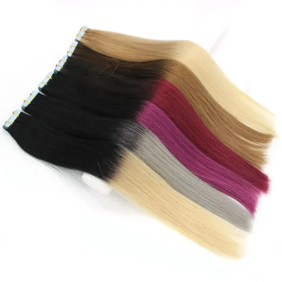 28 30inch Tape in Extensions Human Hair Bone Straight Tape in Hair Extensions #60 PU Weft Tape On Hair Honey Blonde Human Hair