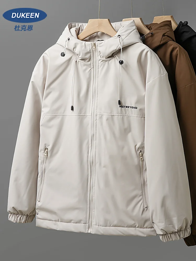 DUKEEN Men's Thick Cotton-Padded Jacket Warm Winter Hooded Coat Insulated Outdoor Proofwahter Softshell Hiking Jacket