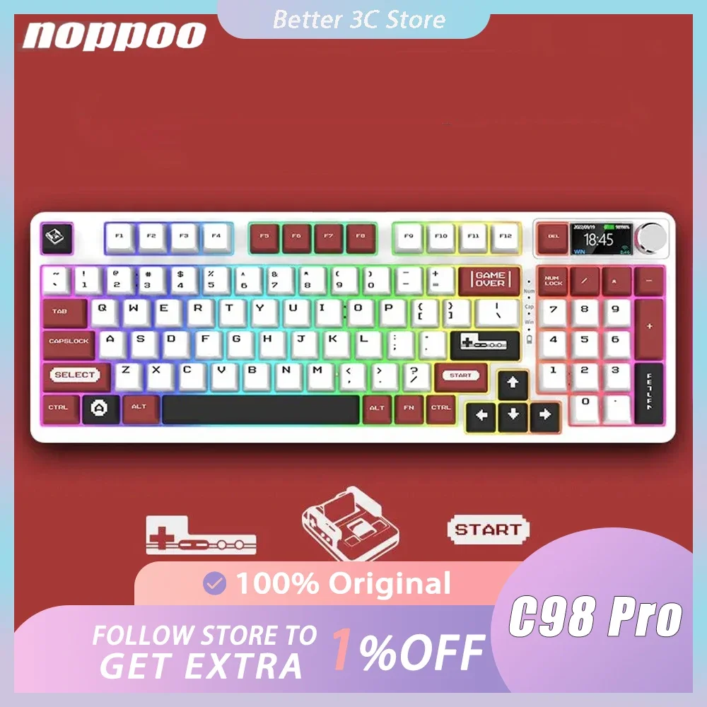 

NOPPOO C98 Pro Mechanical Keyboard Kit Custom Screen Multifunctional Knob Three Mode Gaming Keyboard Hot Swap RGB Pc Gamer Gift