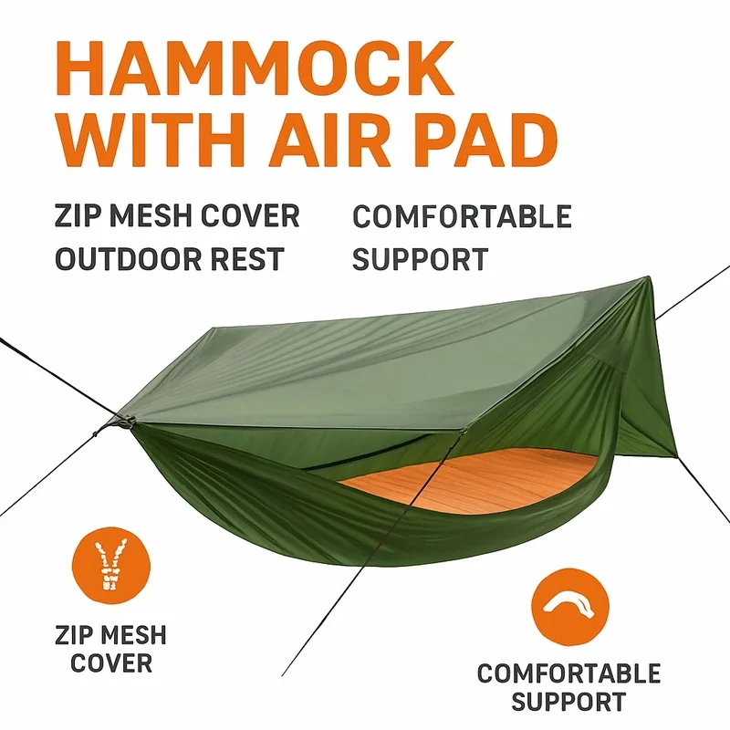 Outdoor Mosquito Net Hammock with Air Pad Zip Mesh Camping Hammock