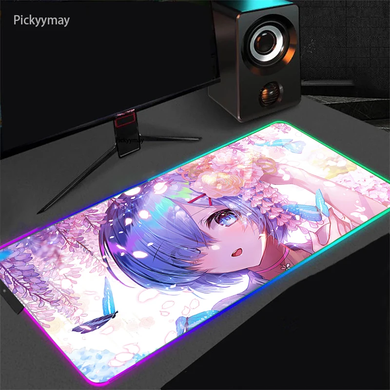 Re Zero Alas Mouse Anime RGB PC Gamer Alas Mouse Laptop Komputer LED Alas Mouse Keyboard Berkilau Alas Mouse Besar Anak Perempuan Imut Alas Meja