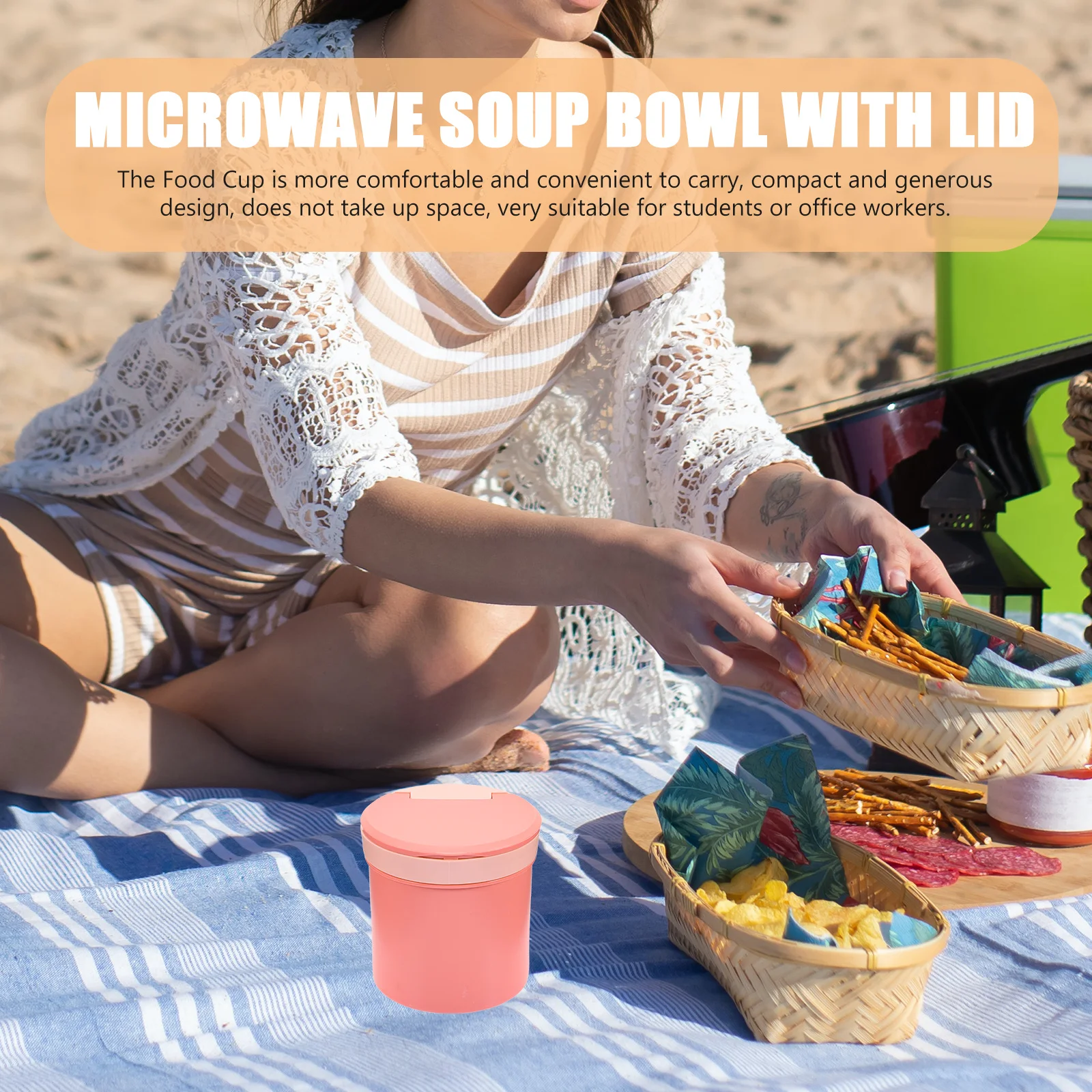 

Breakfast Cup for on The Go Microwaveable Soup Container with Lid Portable Leak Proof Food Mug Compact Design for Office School