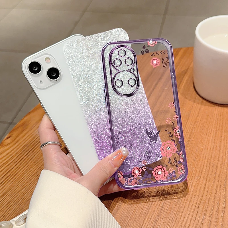 Flower Luxury Electroplated Glitter Phone Case For Huawei P50 P50 Pro For Huawei P50 Pro Protective Shell Clear Shockproof Cover