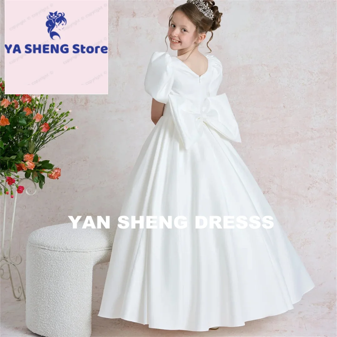 تخصيص الكلاسيكية أسلوب بسيط قصيرة الأكمام س الرقبة طويلة فستان التواصل الأول الطابق طول الطية ألف خط زهرة فتاة ثوب