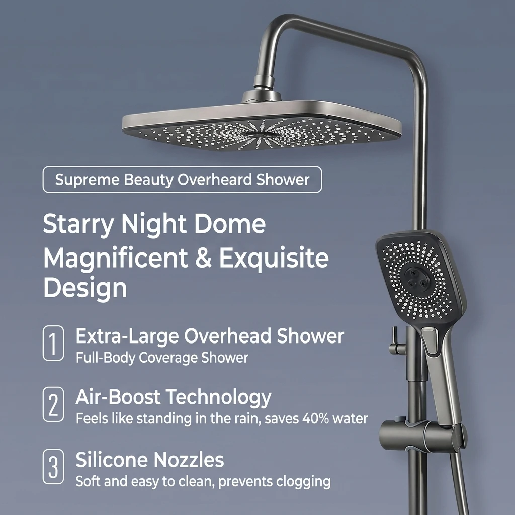シャワーセット、高級バスルーム壁掛けスマートホワイトグレーピ - Shower Head Rain のレビューと価格