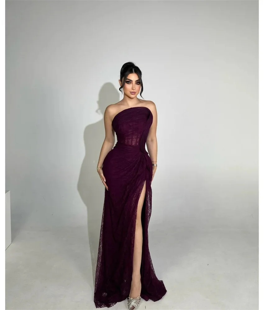 Customized High Quality Lace Mermaid Evening Dress Delicate Sleeveless Strapless Floor Length فستان سهرة نسائي