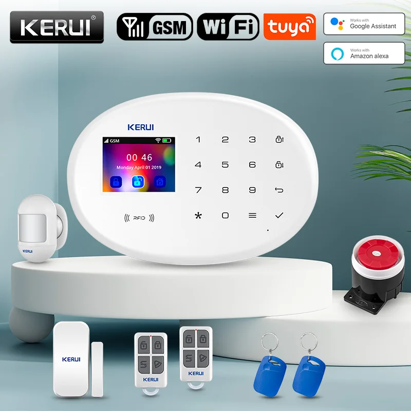 KERUI W202 Беспроводная Wi-Fi сигнализация GSM Домашняя безопасность Tuya Приложение Дистанционное управление Детектор движения Датчик двери Работа Alexa Google