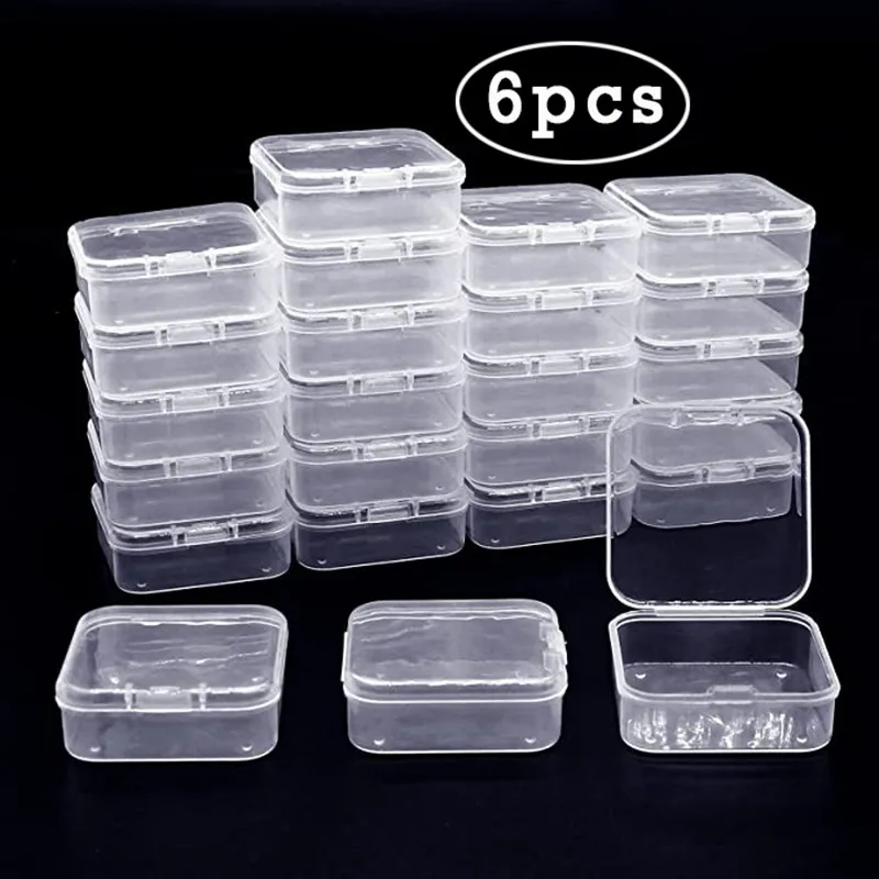 

6Pcs Mini Boxes Transparent Plastic Box Square Jewelry Storage Case or Earrings Ring Finishing Container Packaging Storage Box