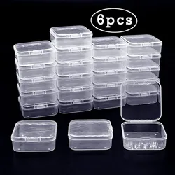 6Pcs Mini Boxes Transparent Plastic Box Square Jewelry Storage Case or Earrings Ring Finishing Container Packaging Storage Box