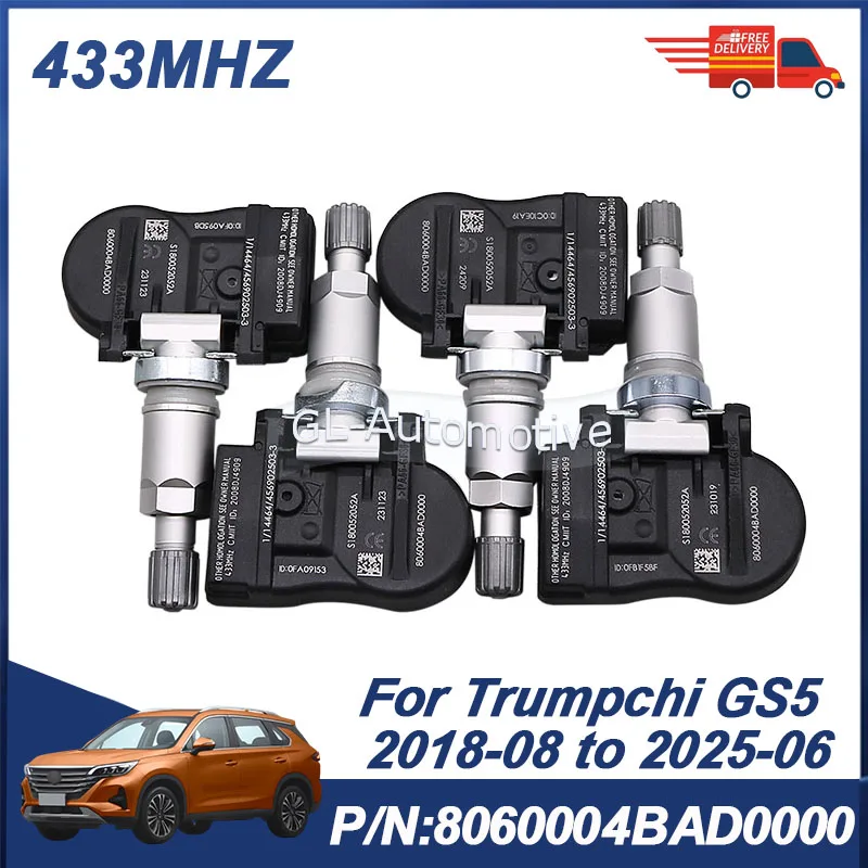 

4PCS TPMS Sensor Tire Pressure Sensor For Trumpchi GS5 2018-2025 2012-2014 433MHZ 8060004BAD0000