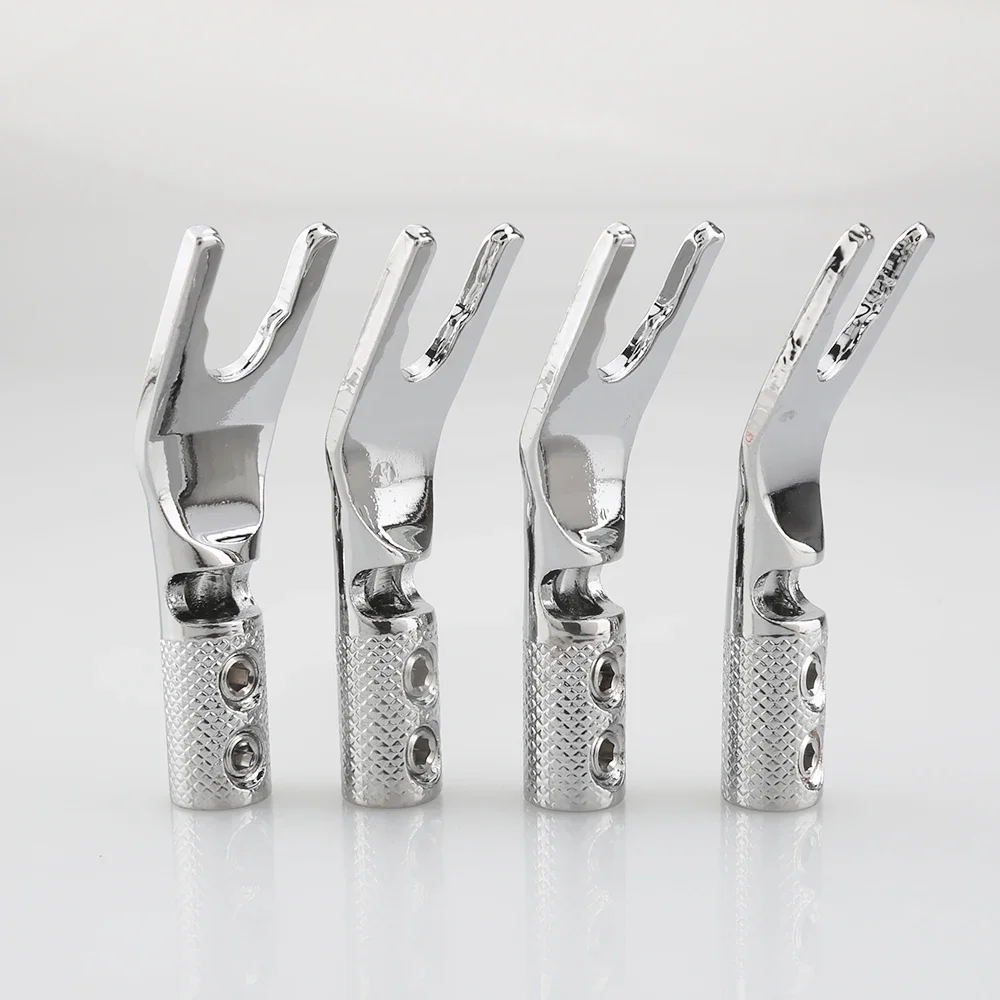 Conector de pala Y de cobre puro Audiocrast de 4 Uds., conector de horquilla chapado en rodio, conector de cable de altavoz, altavoz