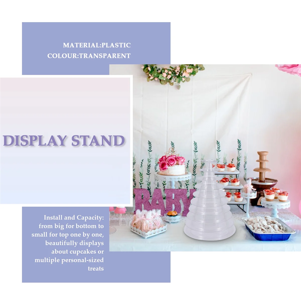 10 Tier Cupcake Holder Stand Round Macaron Tower Stand Clear Cake Display Rack for Wedding Birthday