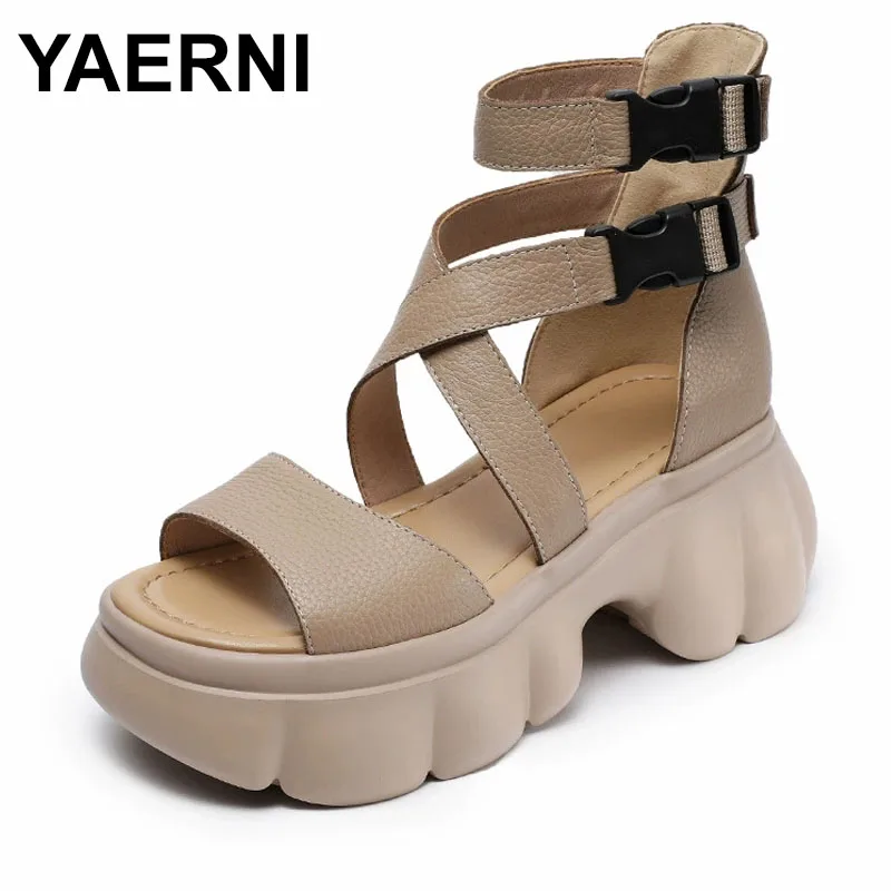 

Весенне-летние новые римские босоножки на высоком каблуке с кожаной пряжкой, толстый низ, толстый каблук, высокие крутые ботинки с открытым носком