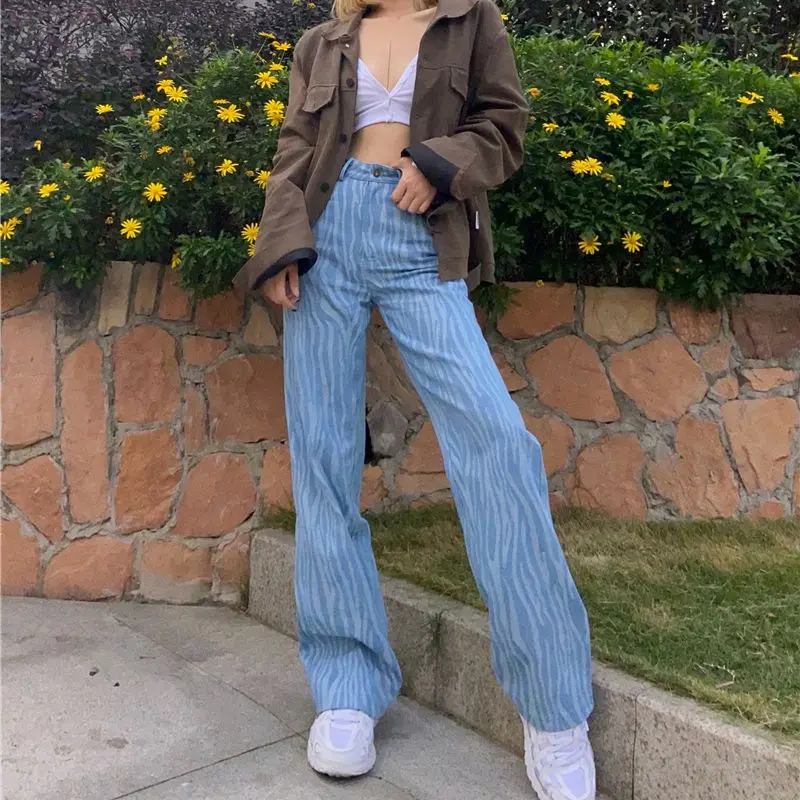 Jeans With High Quality Irregular Patterns Hong Kong Style Loose And Tall Commuting Wide-Leg Pants Paired With Trousers Trend