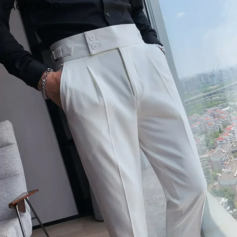 British Style Autumn New Solid High Waist Trousers Men Formal Pants 2022 High Quality Slim Fit Business Casual Suit Pants 2025