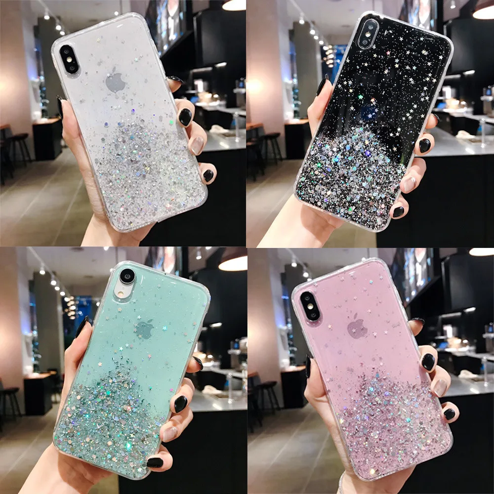 Luxury Gradient Glitter Star Case For iPhone 15 14 13 12 Pro Max 11 Pro XR XS  X iPhone 8 7 6S 6 Plus Soft Clear TPU Cover Case - náhled 3