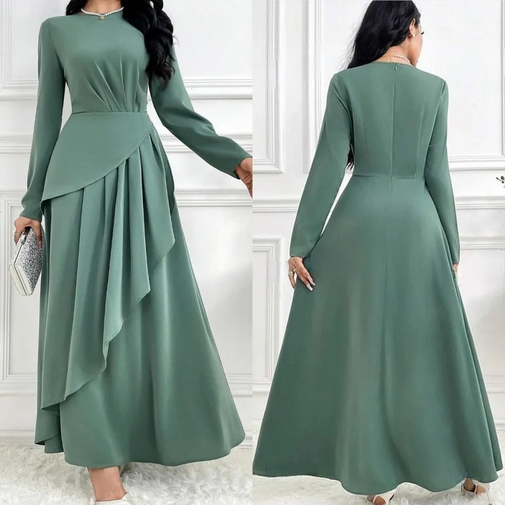 

Chinese Style Chiffon Pleat A-line O-Neck Midi Dresses Homecoming Dresses Classic Exquisite Modern Style Pastrol Unisex