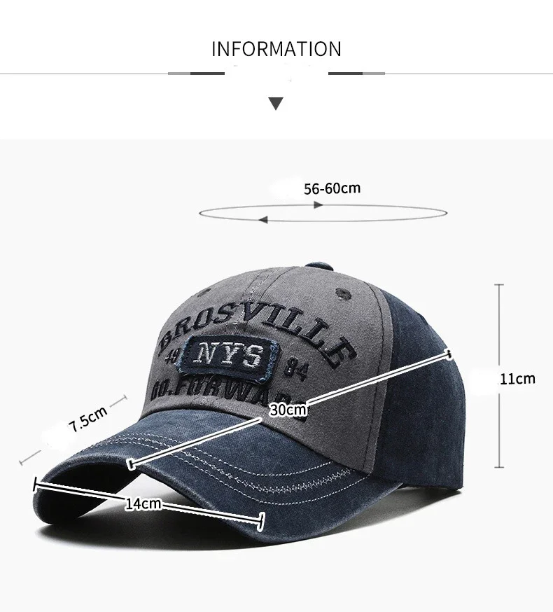 Europäische und amerikanische gewaschene Denim-Kappe mit alter gebogener Krempe, mit Alphabet bestickte Baseballkappe, Outdoor-Sonnenschutz-Sonnenschutzhut – Detail 5