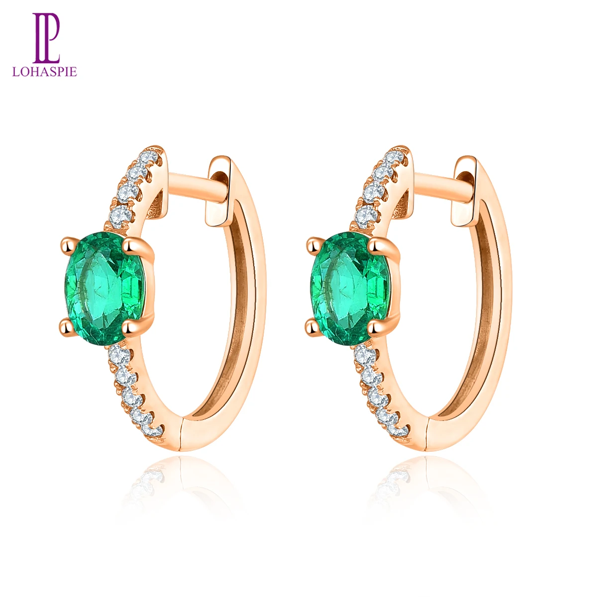 

LP Solid 18K Rose Gold Earrings 0.6 Carats Natural Emerald & 0.182 Carats Diamond Earring Classic Style Fine Jewelry for Women