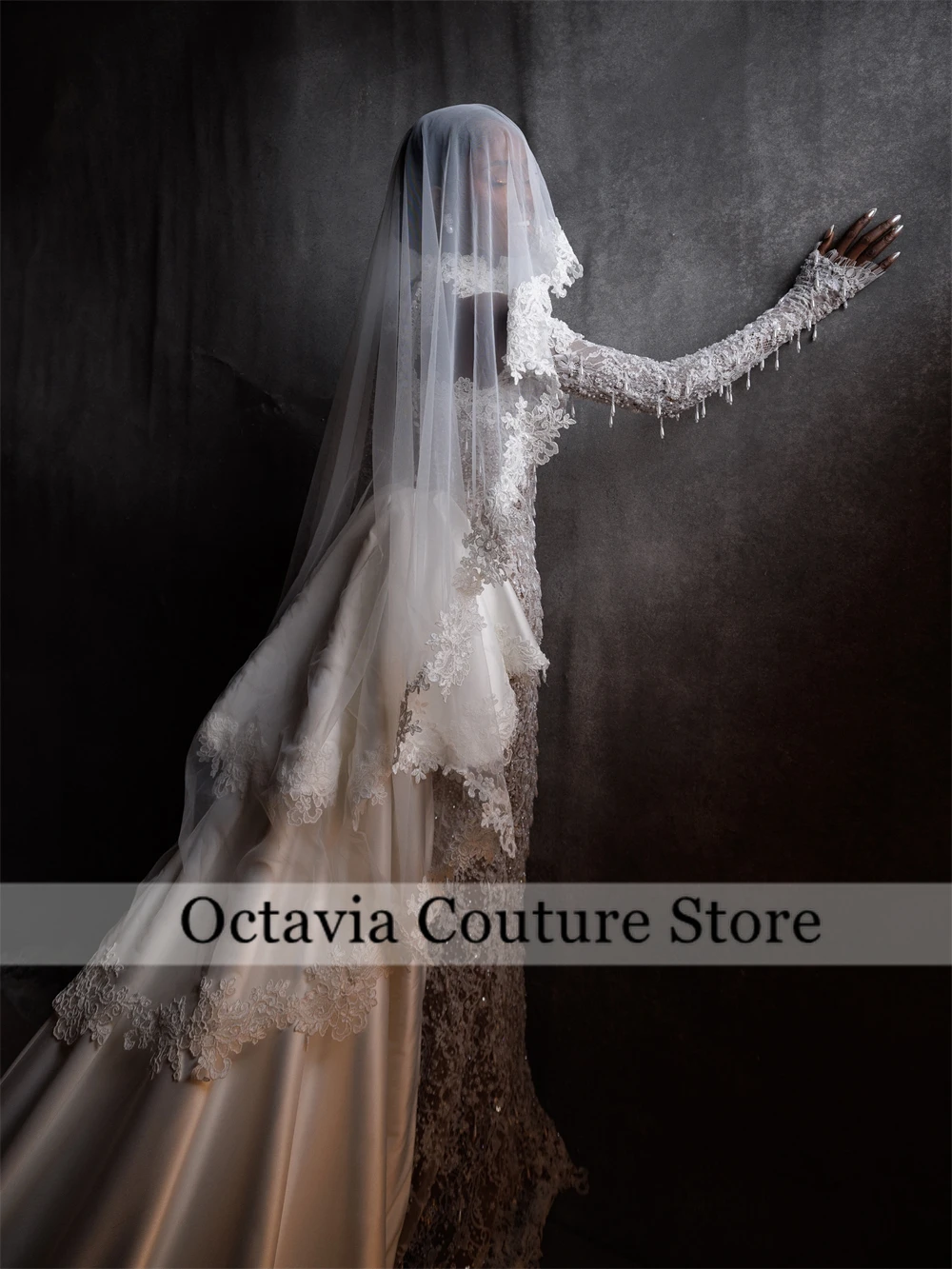 Customized Mermaid Wedding Dress Charming Sweetheart Long Sleeves Lace Applique Court Train Bridal Gown