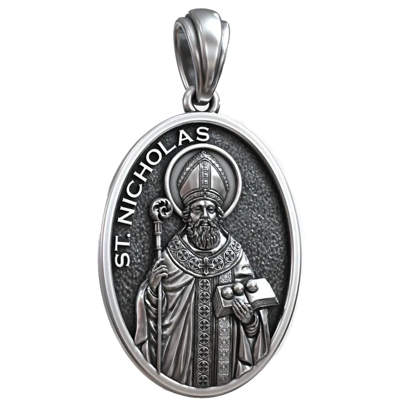 

10g Saint Nicholas of Myra Protect Christian Medallion Pendant Customized 925 SOLID STERLING Silver High Trendy