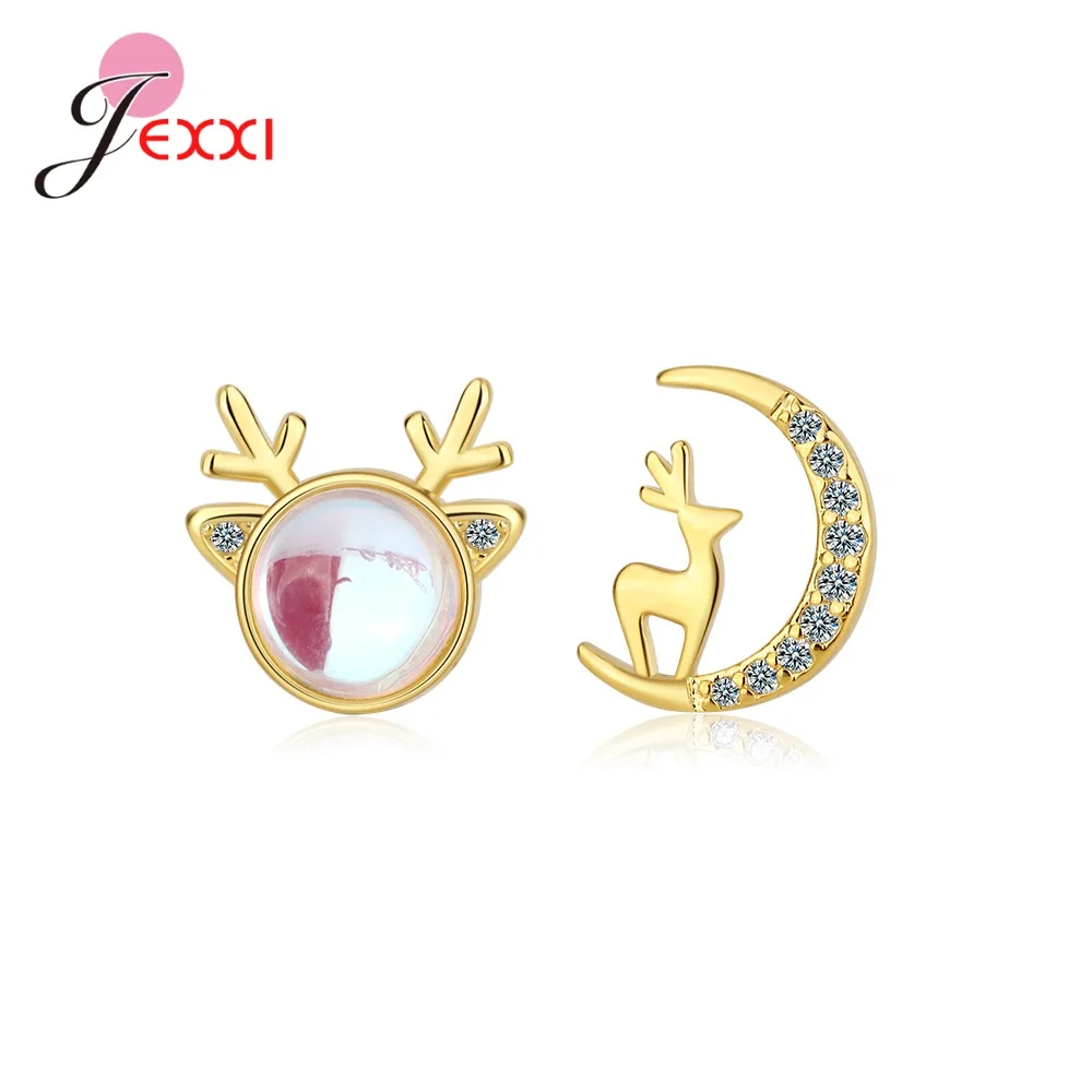 

New Fashion Christmas Stud Earrings Rhinestone Cute Moon Elk Earrings Pendant Ear Jewelry Women Festival New Year Gift