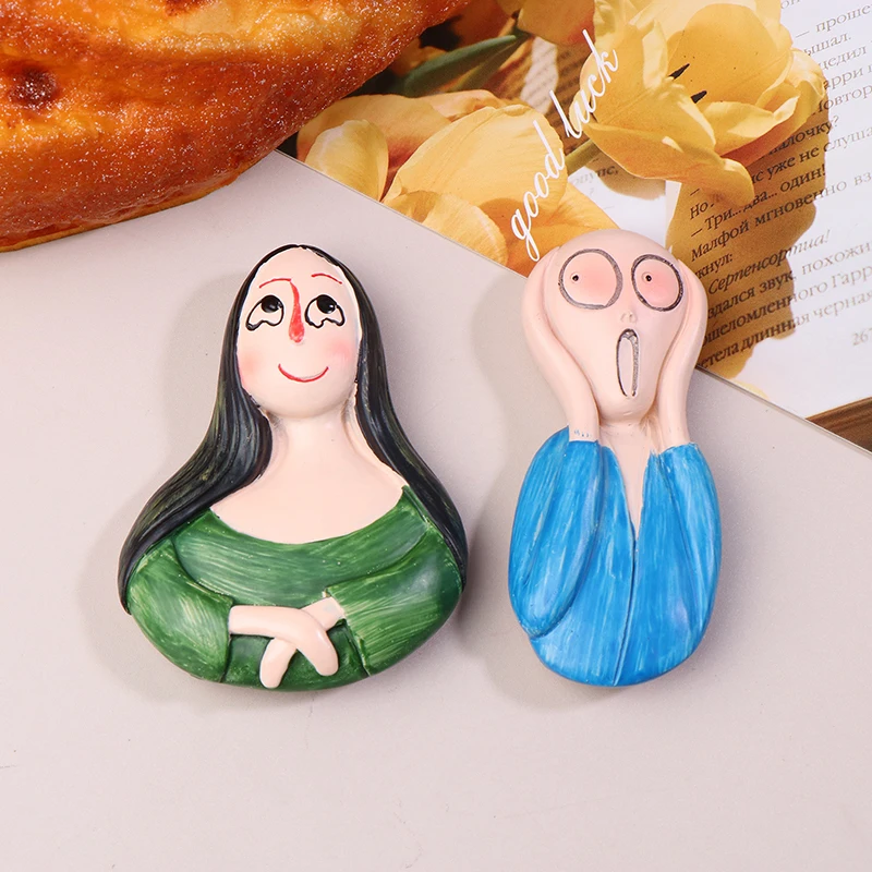 Van Gogh Mona Lisa Swimm Girl Pearl Earrings 3D Fridge Magnets Stickers Cartoon Character Refrigerator Stickers Home Decoration