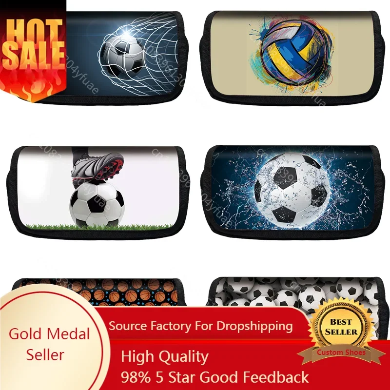 Soccerly / Footbally Print Cosmetic Cases Pencil Bag Boys School Bags Kids basketball Pencil Box Case Children Stationary Bags