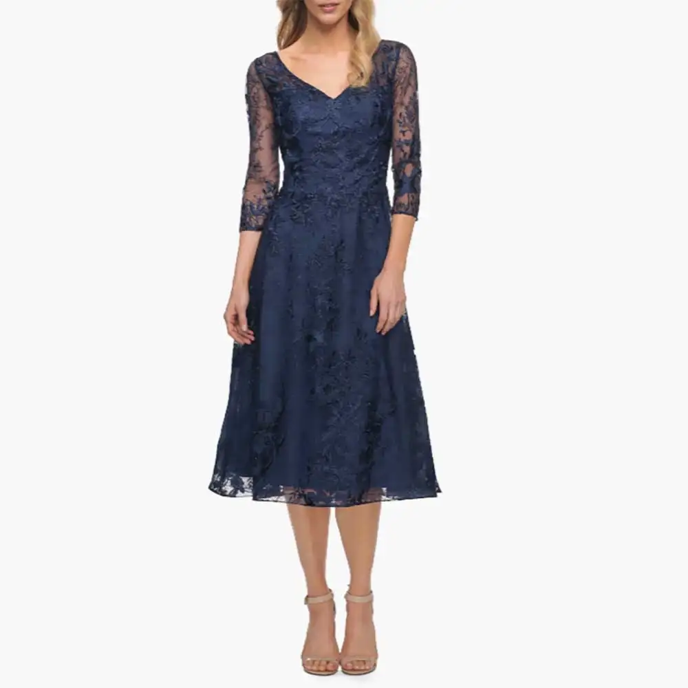 

Elegant Mother of the Bride Dress Knee Length Sweetheart Neck Half Sleeve Lace Applique Mother of the Groom Dress Customized