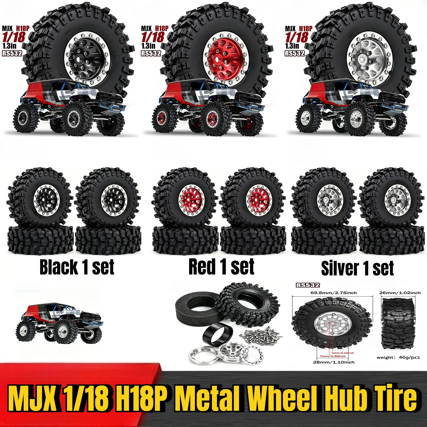 MJX 1/18 H18P RC Remote Control Vehicle Parts Upgrade Modification Parts Tire RS532 Metal Wheel Hub 184023 Car Accessories
