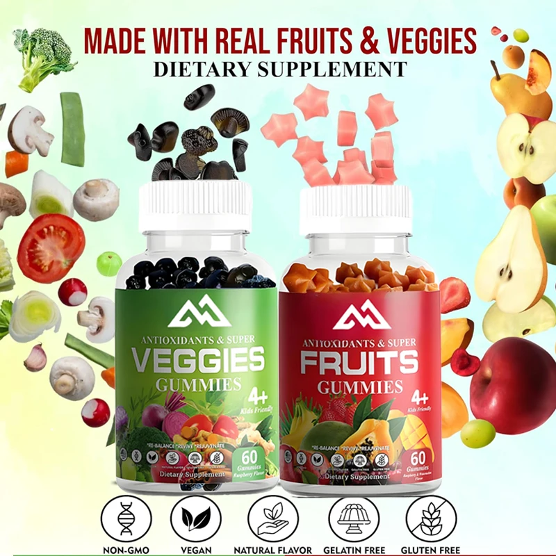 60 pieces of fruit and vegetable gummies for women and men. Vegetable vitamin supplements are suitable for daily health