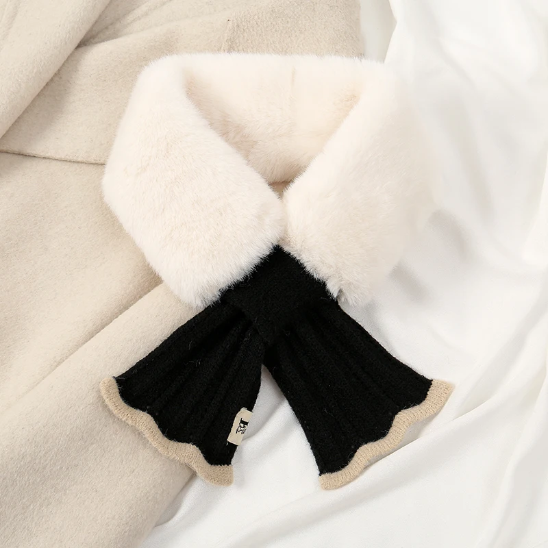 2024 New Winter Fur Ring Scarf Woman Rabbit Fur Scarf Knit Cross Neckscarf Warm Thick Scarves Outdoor Neckwear Soft Neckerchief