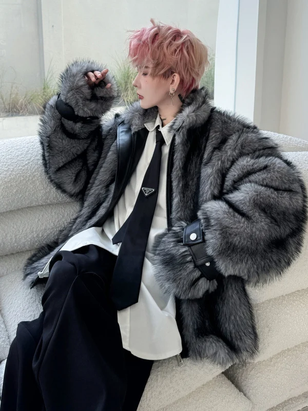 

Thiened Cotton Jaet Stand Collar Men's Loose Fit Warm Outdoor Youth Faion Bomber Jaet Polyester Zipper Closure