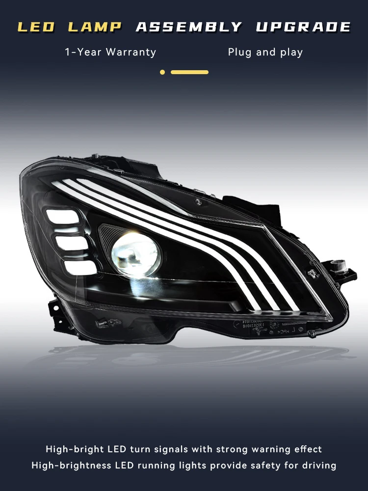 

Фара для Benz Class C180 C200 W204 2011 2012 2013 2014 Полностью светодиодная передняя фара DRL HID Сигнальная фара Автомобильные аксессуары