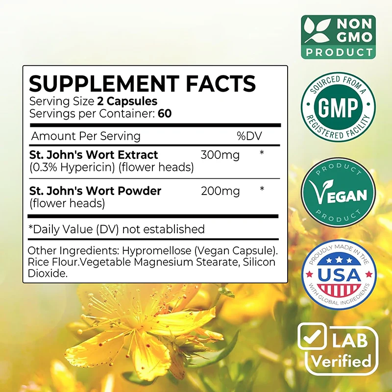 St. John's Wort Capsules - Relieve Stress and Anxiety, Promote Positive Mood, Boost Mental Health, Improve Sleep