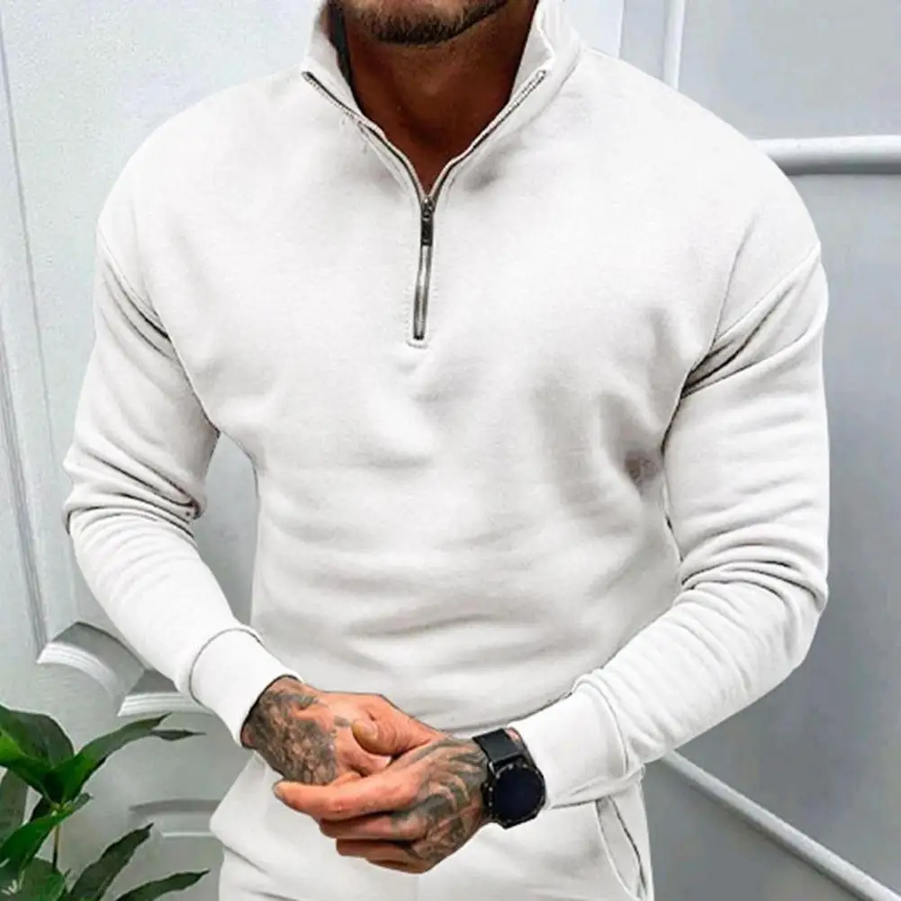 

Men Sweater Zip Half-open Neckline Sweater Stylish Men's Winter Tops Slim Fit Warm Comfortable with Stand Collar Zipper