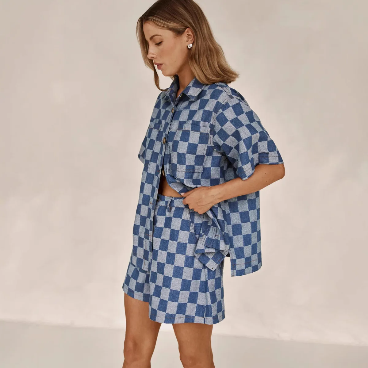 

Summer Fashion Casual Short Sleeved High Waisted Women's Suit Denim Shorts 16883