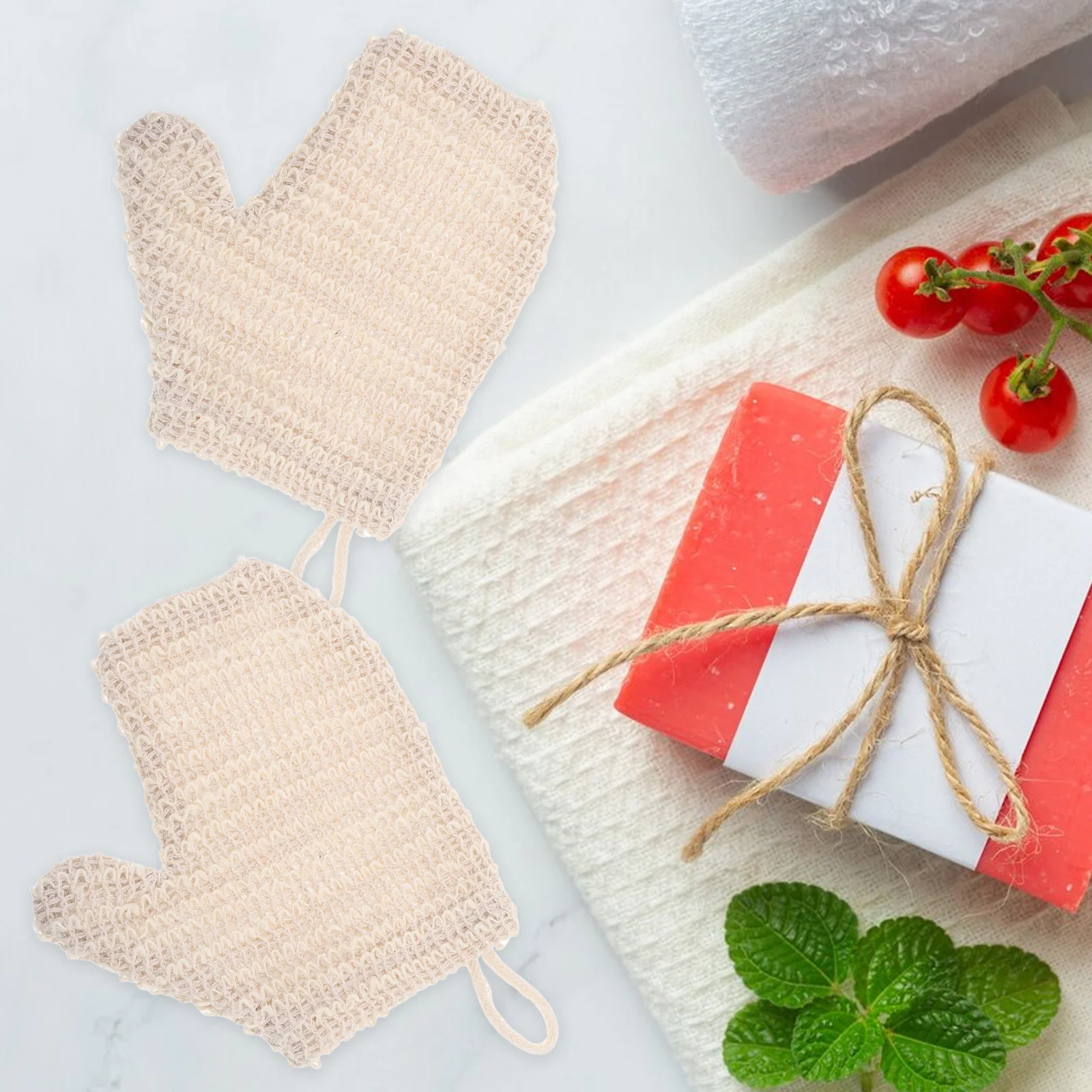 

2Pcs Body Scrub Gloves Cotton Linen Reusable Shower Bath Mittens Dual Sided Exfoliating Gloves for Gentle Deep Clean Spa